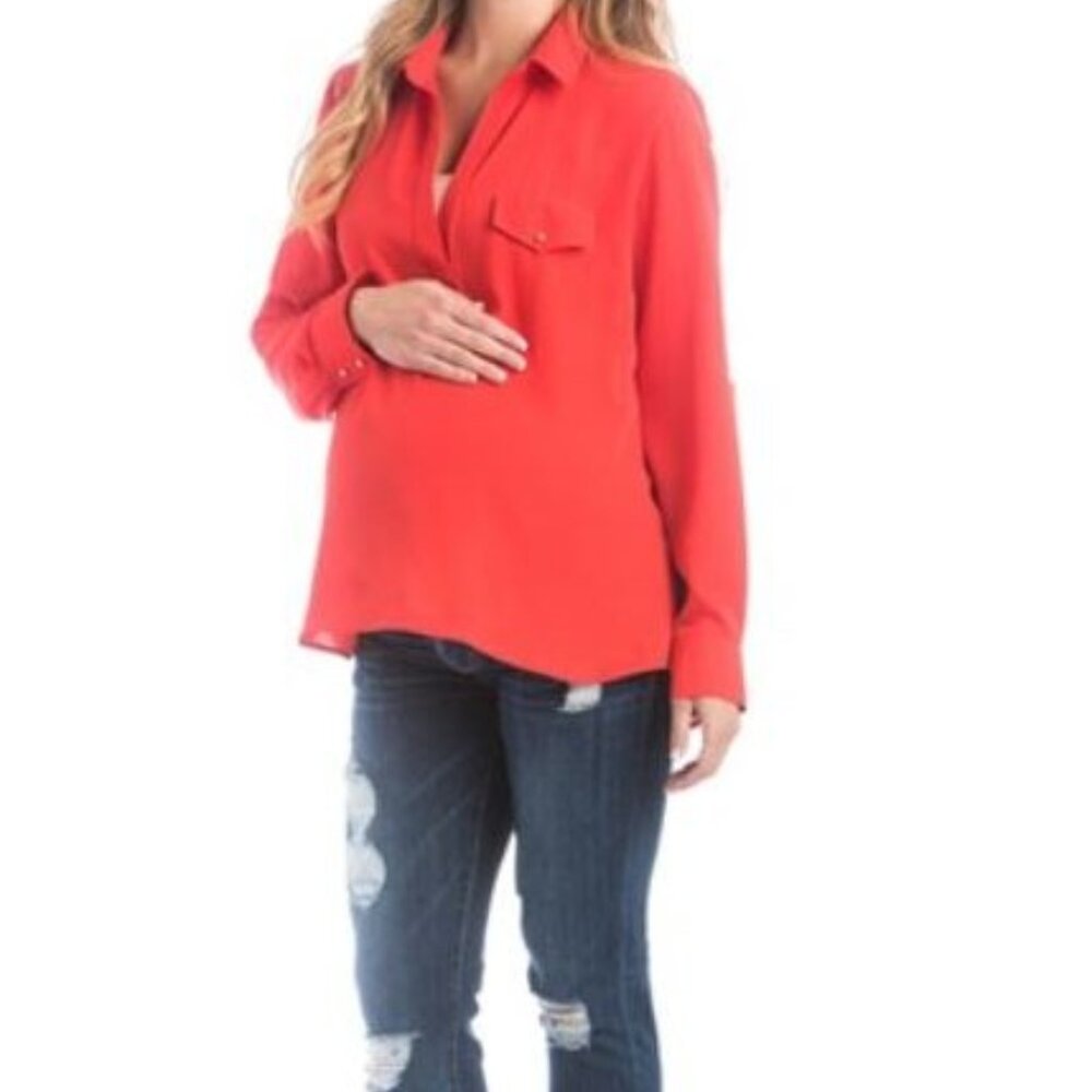 Lilac Maternity Dani Chiffon Open Placket Blouse - Tomato Size XS (2-4) NWT